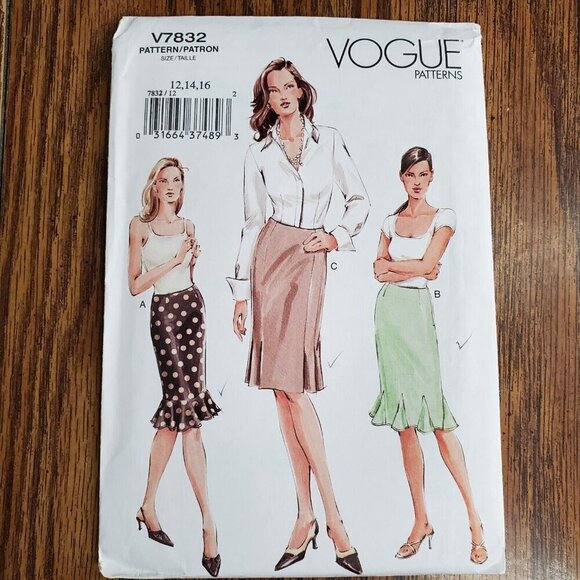 00s Vogue Pattern V7832 Straight Pencil Tulip Skirt Flounce Godets Pleats 12 -16 - Picture 2 of 3